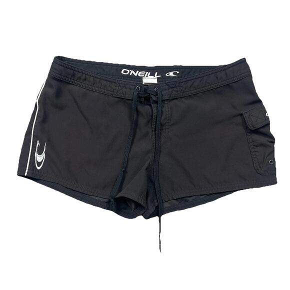 VTG Y2K O'Neill Micro Mini Shorts Womens/Jrs 7 Black Cargo Beach Surf Swim - Picture 1 of 12